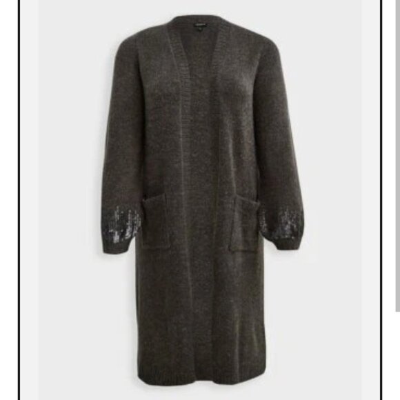 NWT TORRID Women's Long Sweater SZ 1X 14-16 Gray Sequins Knit Cardigan Duster - Picture 3 of 10